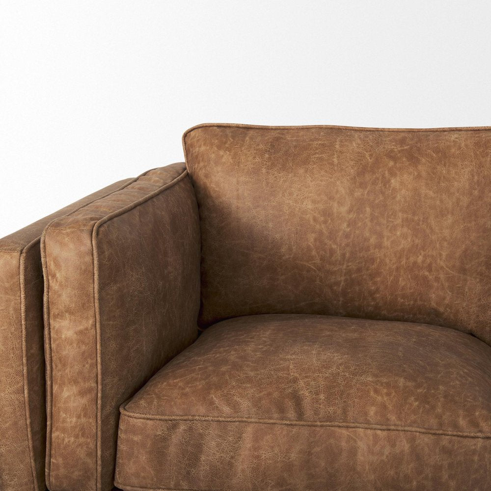90" Brown Faux Leather Sofa