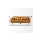 88" Tan Leather Sofa With Toss Pillows