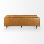 88" Tan Leather Sofa With Toss Pillows