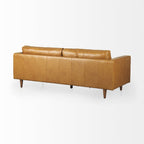 88" Tan Leather Sofa With Toss Pillows
