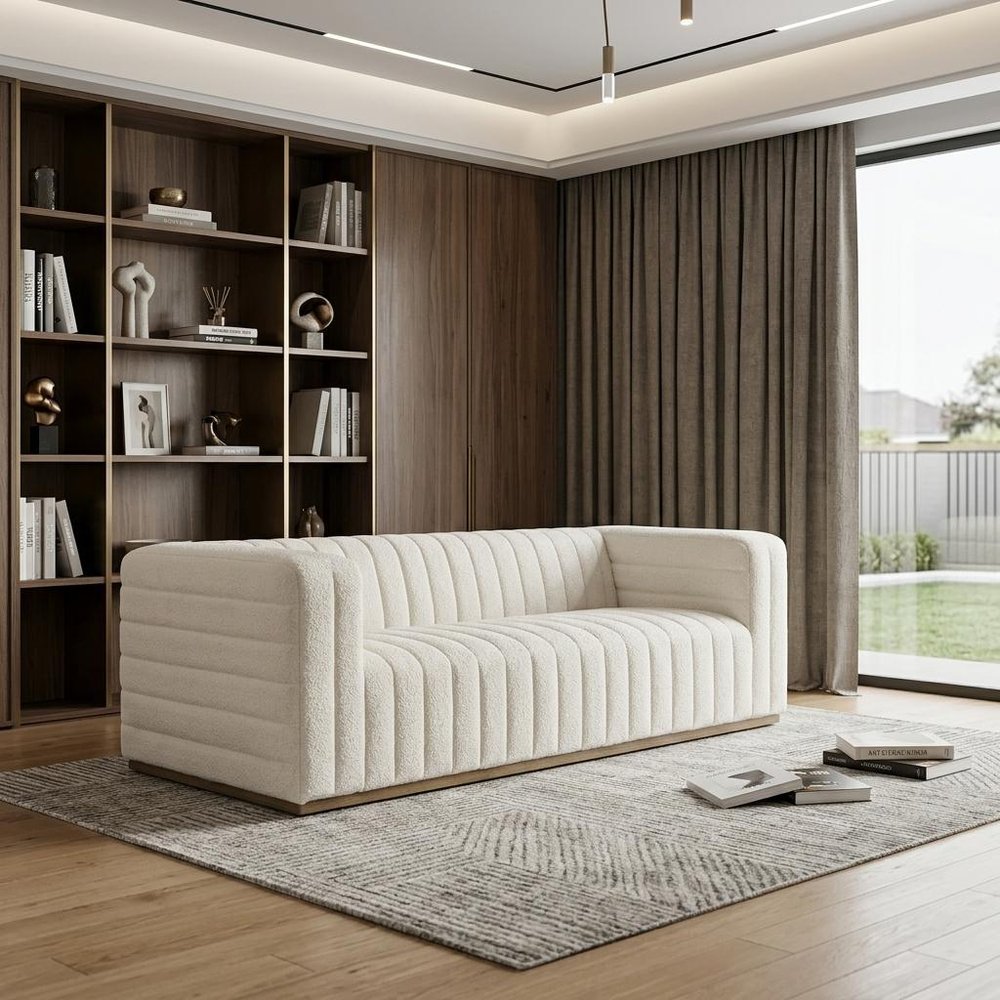 87" Cream Boucle Sofa