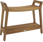 26" X 32" Brown Teak Rectangular Shower Bench With Shelf