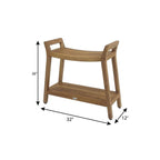 26" X 32" Brown Teak Rectangular Shower Bench With Shelf