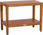 18" X 24" Brown Teak Rectangular Shower Bench With Shelf