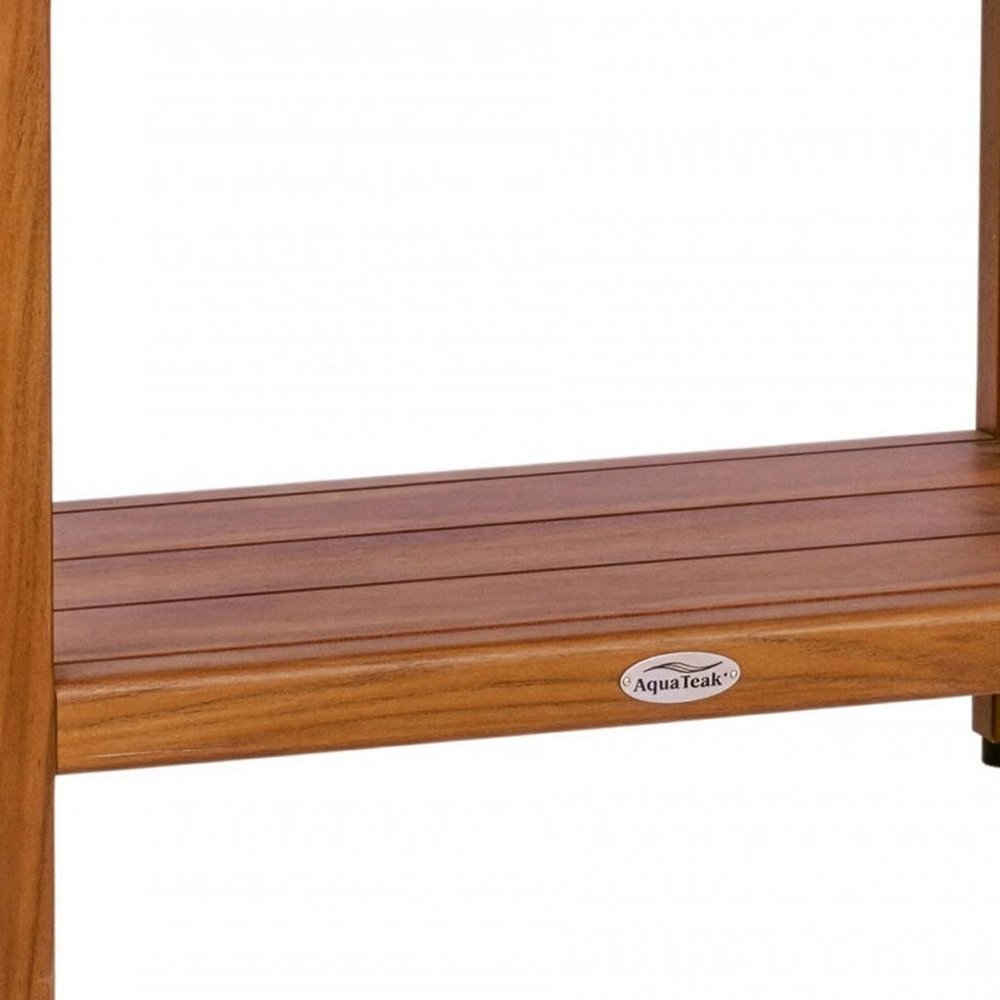 18" X 24" Brown Teak Rectangular Shower Bench With Shelf