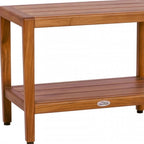 18" X 24" Brown Teak Rectangular Shower Bench With Shelf