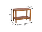 18" X 24" Brown Teak Rectangular Shower Bench With Shelf