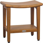 18" X 18" Brown Teak Rectangular Shower Bench With Shelf