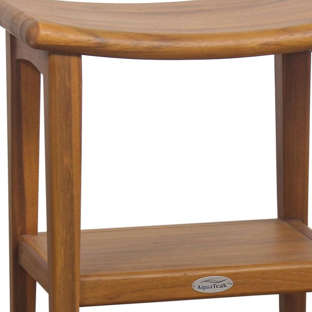 18" X 18" Brown Teak Rectangular Shower Bench With Shelf