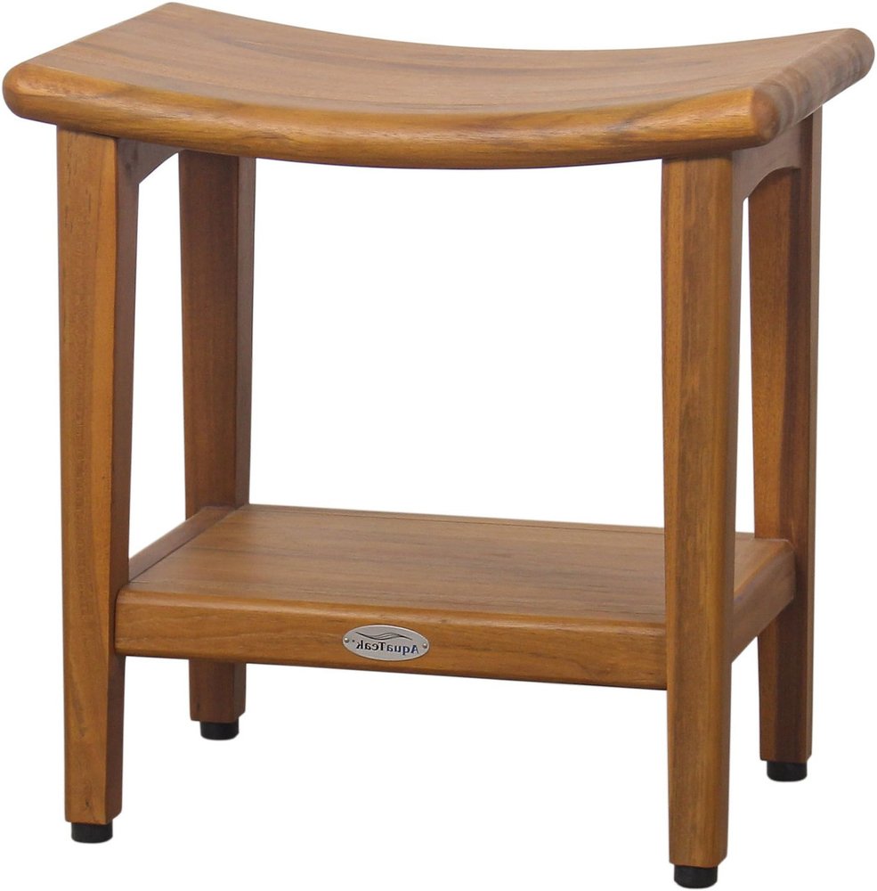 18" X 18" Brown Teak Rectangular Shower Bench With Shelf
