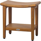 18" X 18" Brown Teak Rectangular Shower Bench With Shelf