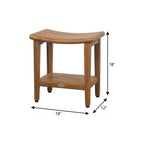 18" X 18" Brown Teak Rectangular Shower Bench With Shelf