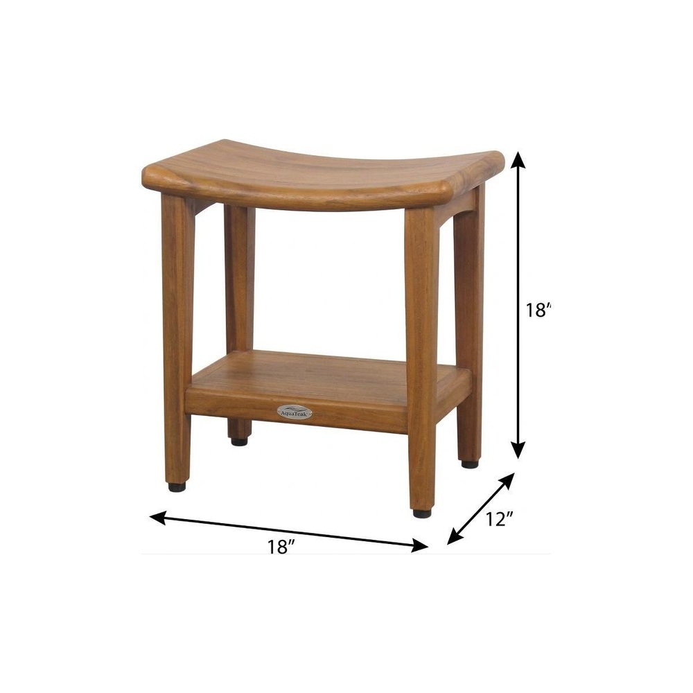 18" X 18" Brown Teak Rectangular Shower Bench With Shelf