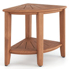 18" X 16" Brown Teak Corner Shower Bench With Shelf