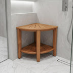 18" X 16" Brown Teak Corner Shower Bench With Shelf