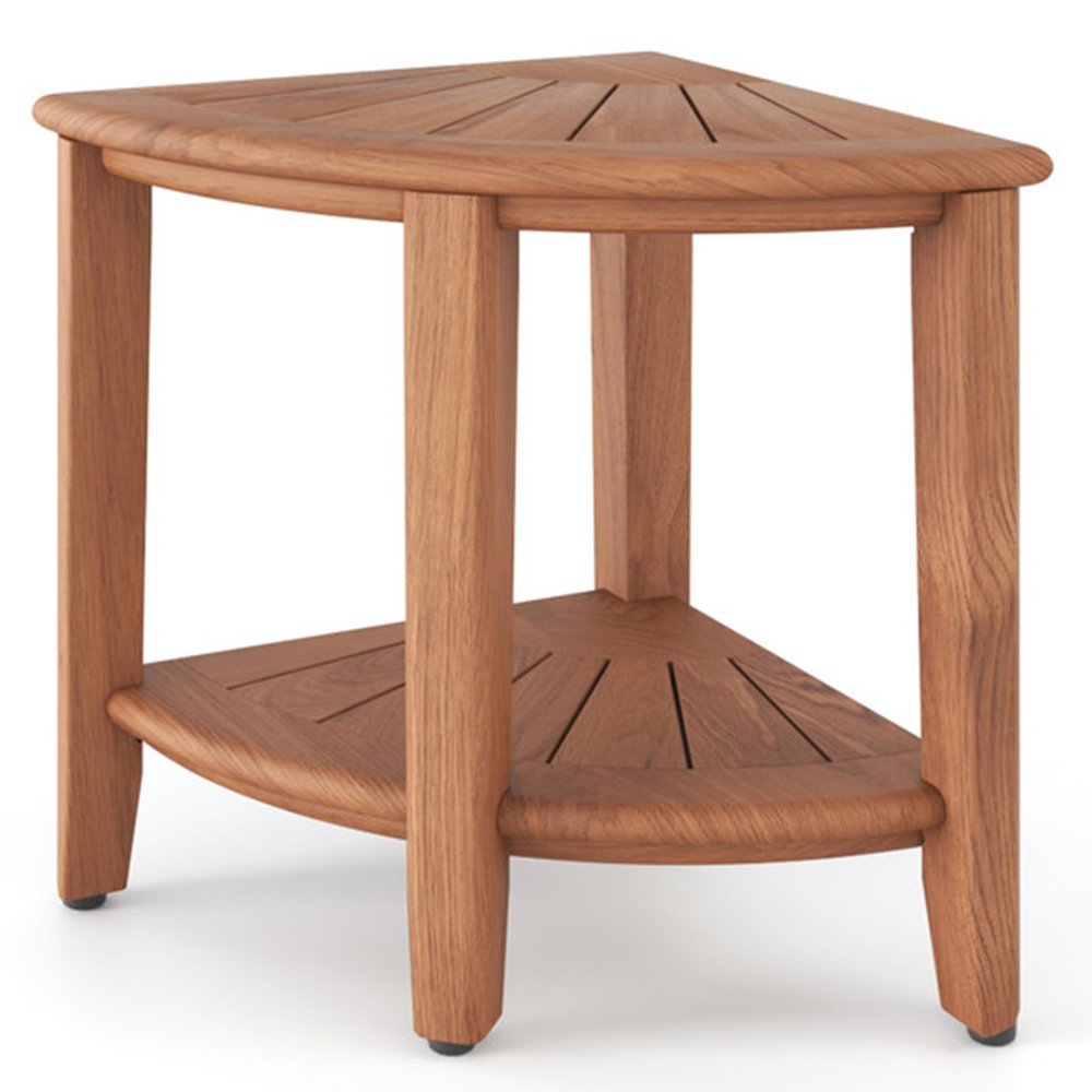 18" X 16" Brown Teak Corner Shower Bench With Shelf