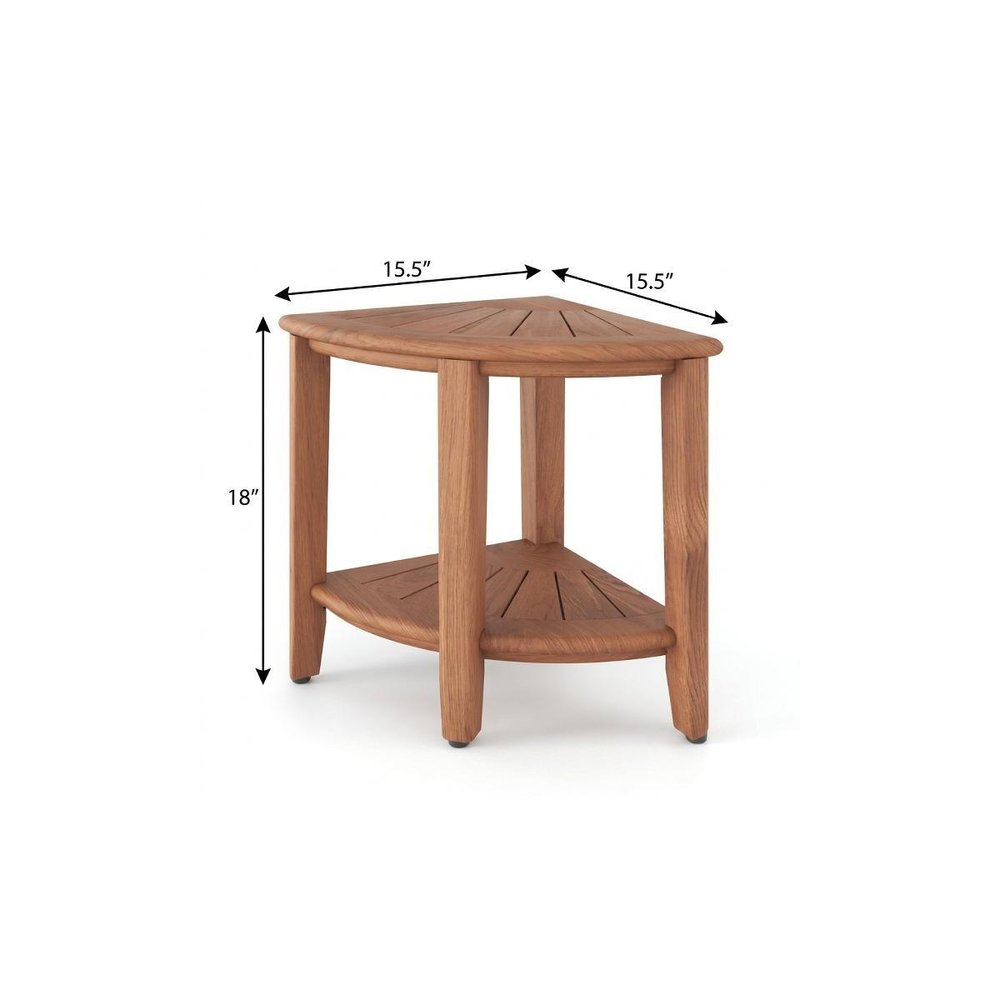18" X 16" Brown Teak Corner Shower Bench With Shelf