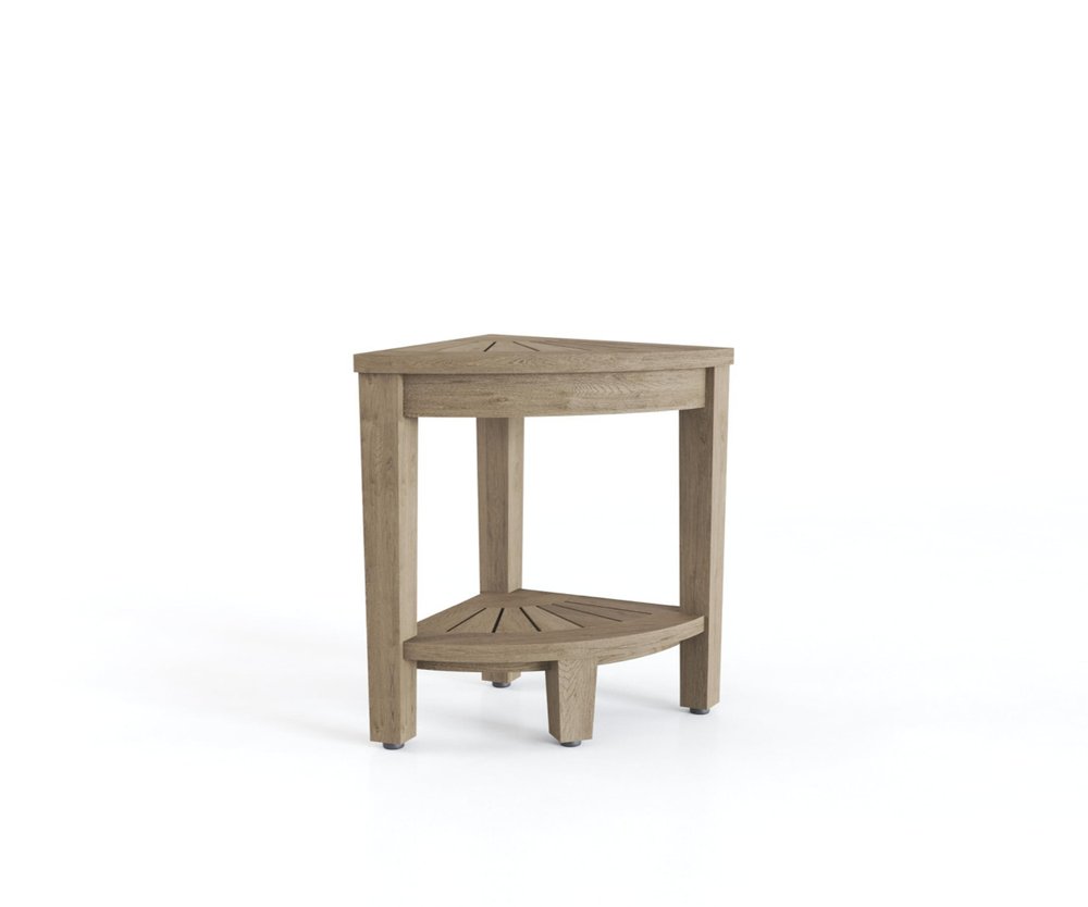 18" X 13" Light Taupe Teak Corner Shower Bench With Shelf