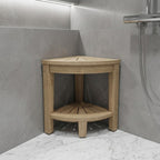 18" X 13" Light Taupe Teak Corner Shower Bench With Shelf