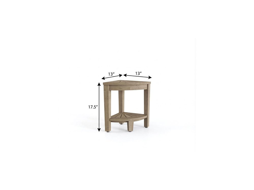 18" X 13" Light Taupe Teak Corner Shower Bench With Shelf