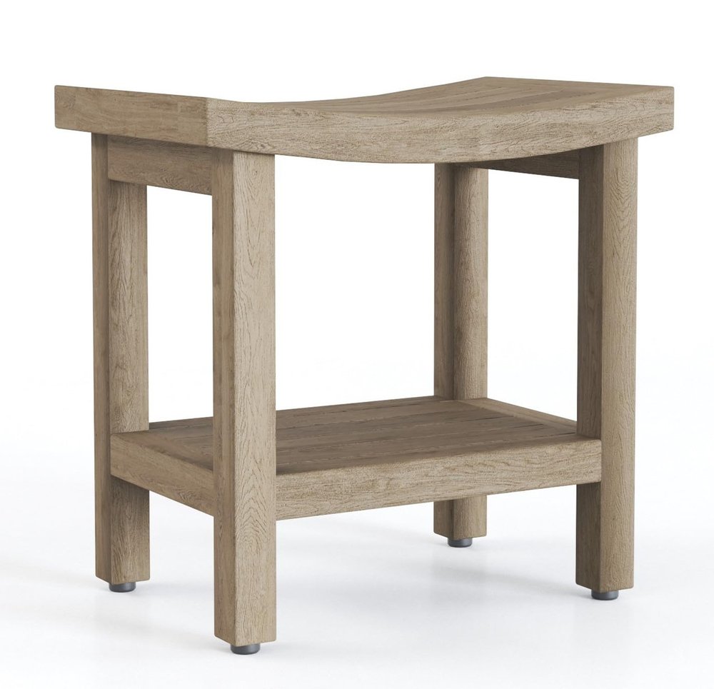 18" X 18" Taupe Teak Rectangular Shower Bench With Shelf
