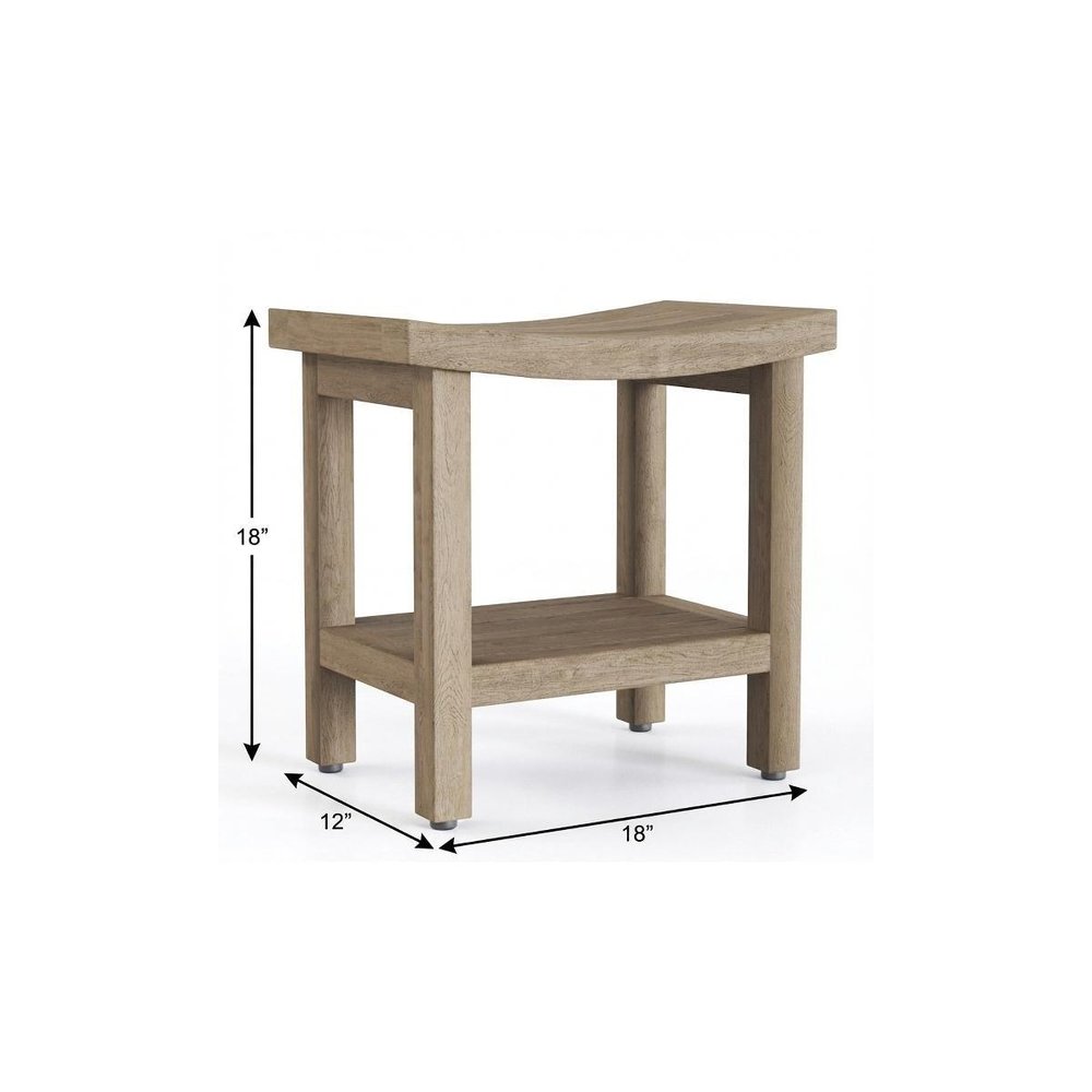 18" X 18" Taupe Teak Rectangular Shower Bench With Shelf