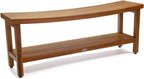 18" X 48" Brown Teak Rectangular Shower Bench With Shelf