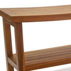 18" X 48" Brown Teak Rectangular Shower Bench With Shelf
