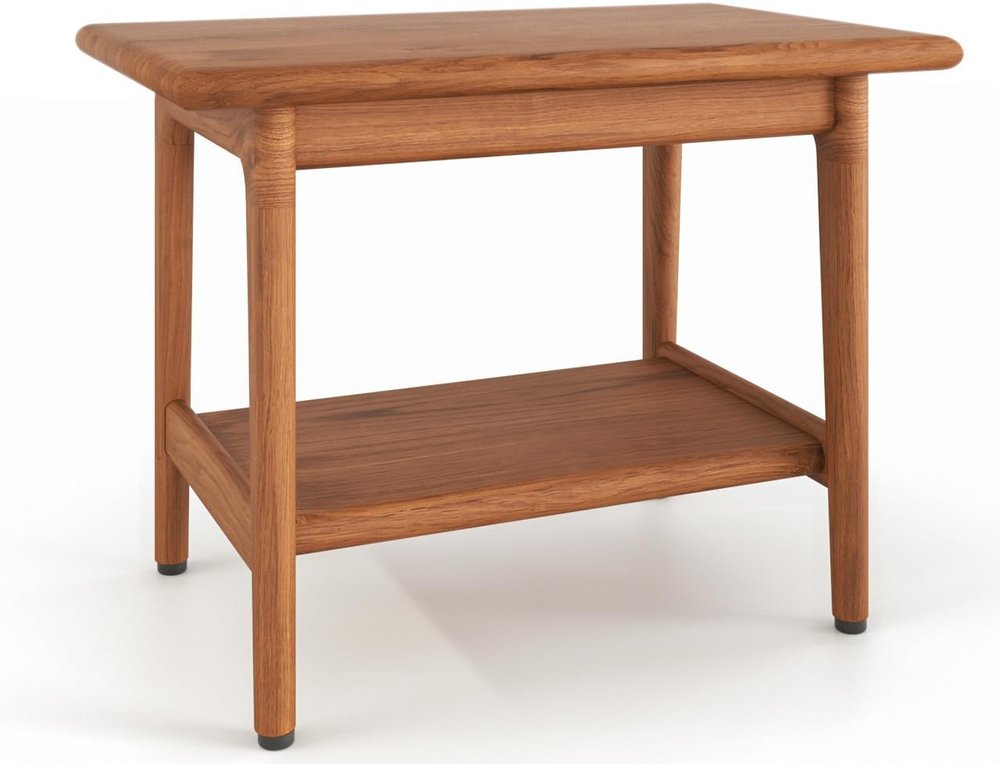 18" X 24" Brown Teak Rectangular Shower Bench With Shelf