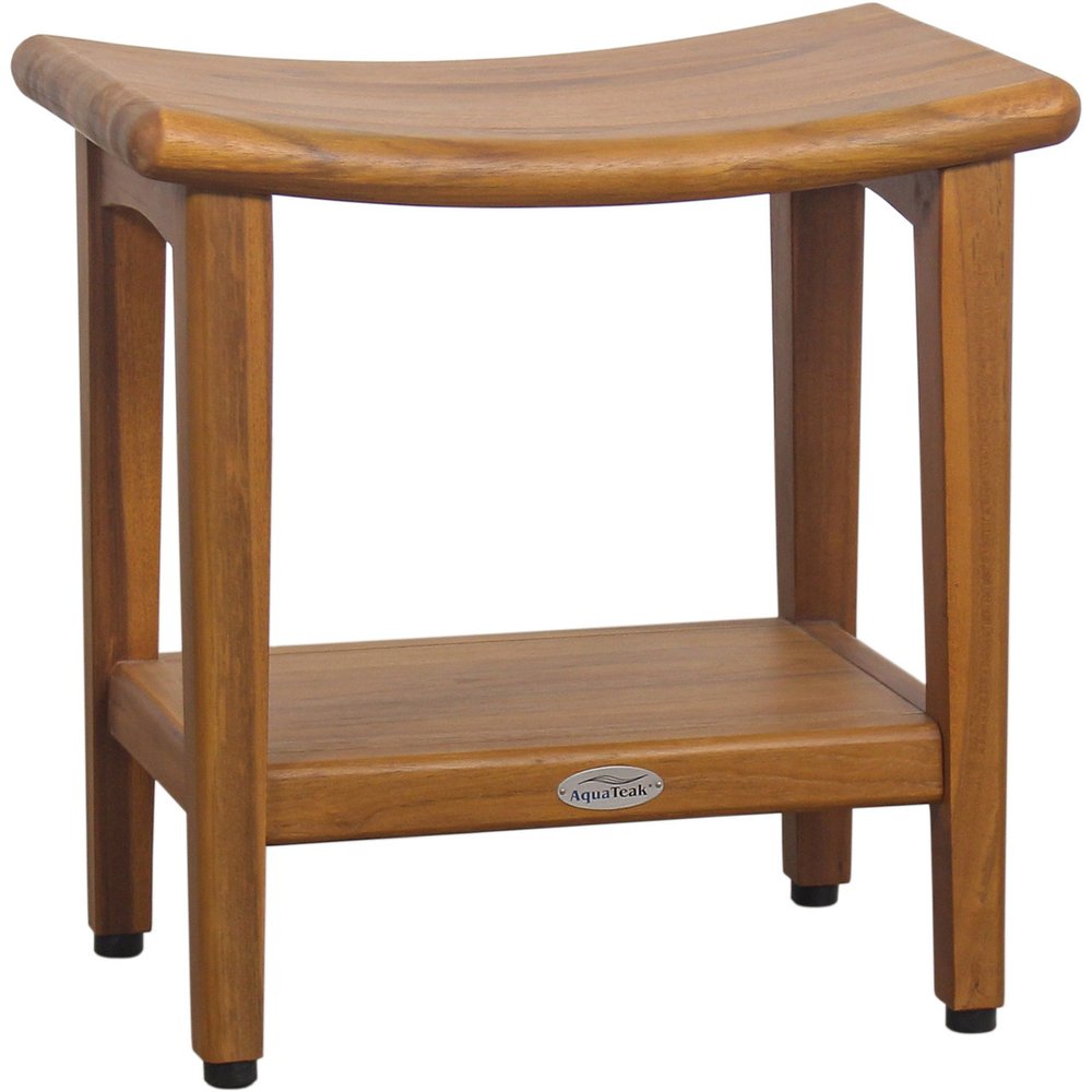 18" X 18" Taupe Teak Rectangular Shower Bench With Shelf