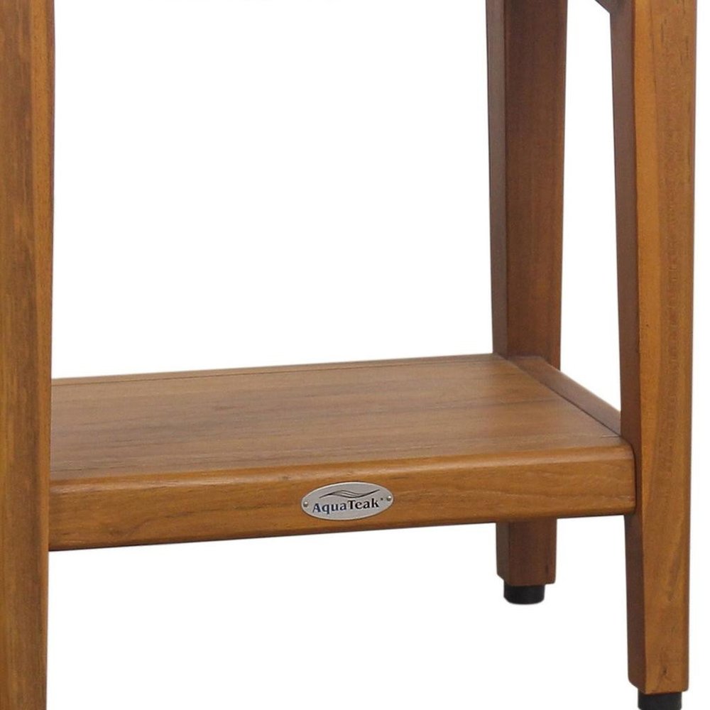 18" X 18" Taupe Teak Rectangular Shower Bench With Shelf