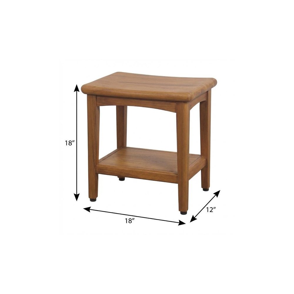 18" X 18" Taupe Teak Rectangular Shower Bench With Shelf