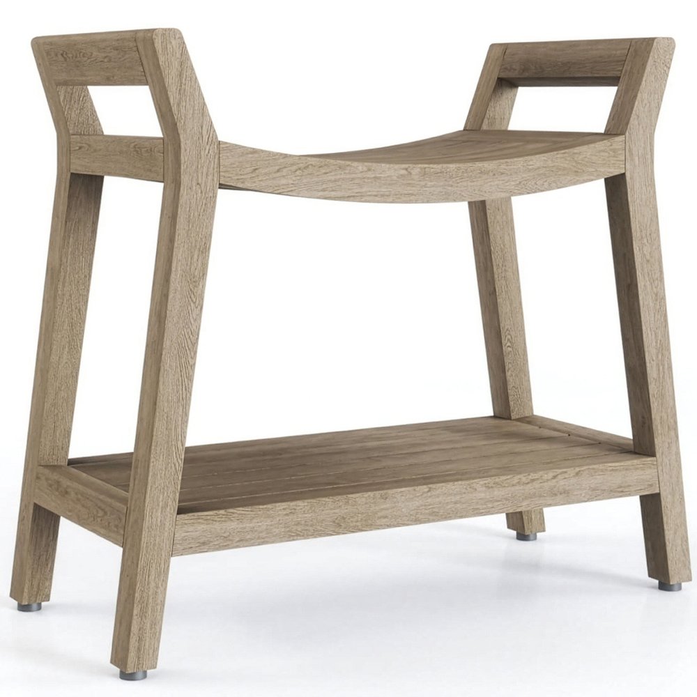 18" X 24" Light Taupe Teak Rectangular Shower Bench With Shelf