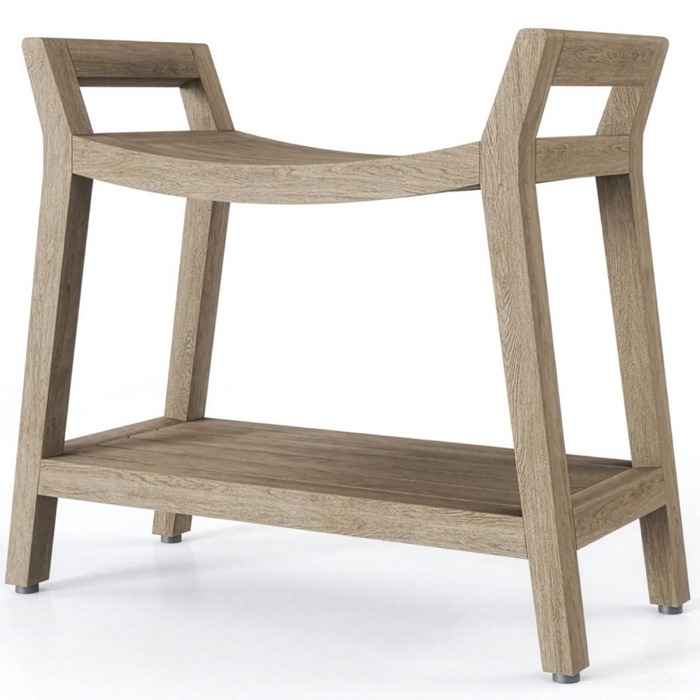 18" X 24" Light Taupe Teak Rectangular Shower Bench With Shelf