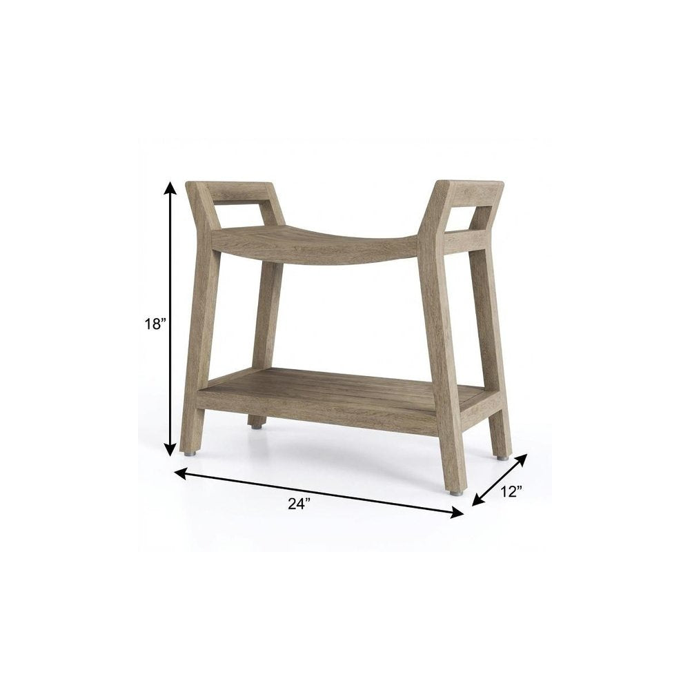 18" X 24" Light Taupe Teak Rectangular Shower Bench With Shelf