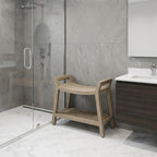 18" X 24" Light Taupe Teak Rectangular Shower Bench With Shelf