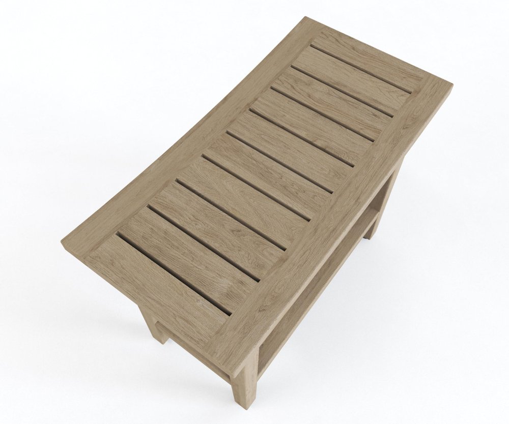 18" X 24" Brown Teak Rectangular Shower Bench With Shelf