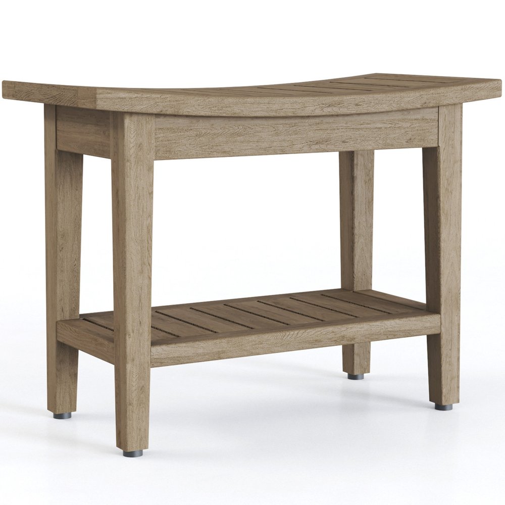 18" X 24" Brown Teak Rectangular Shower Bench With Shelf