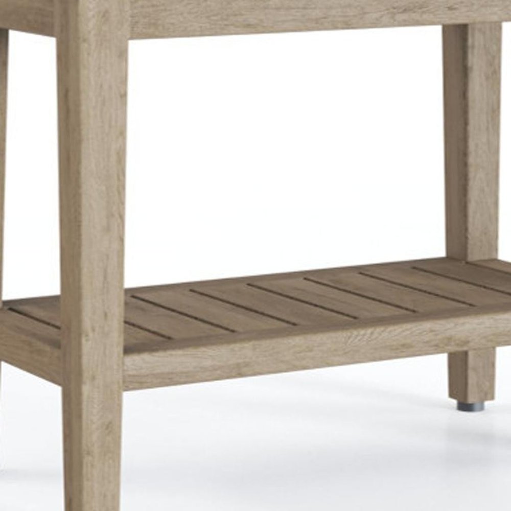 18" X 24" Brown Teak Rectangular Shower Bench With Shelf