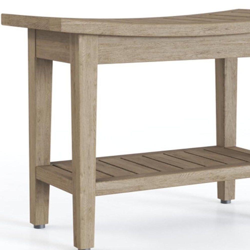 18" X 24" Brown Teak Rectangular Shower Bench With Shelf