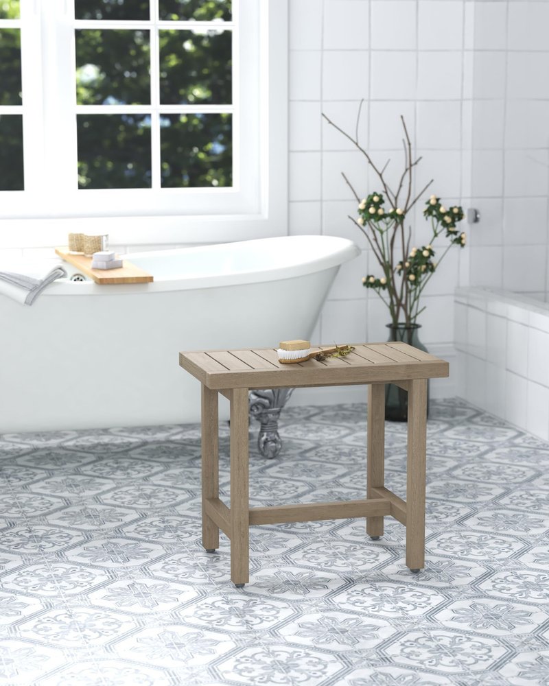 21" X 24" Brown Teak Rectangular Shower Bench