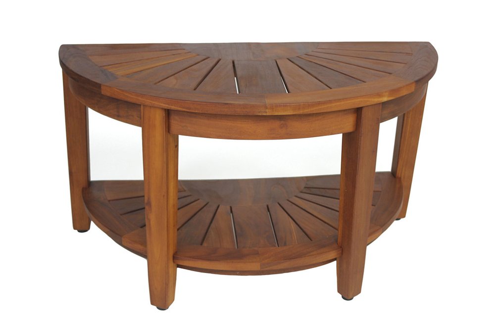 18" X 32" Brown Teak Rectangular Shower Bench With Shelf