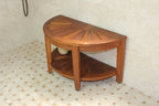 18" X 32" Brown Teak Rectangular Shower Bench With Shelf