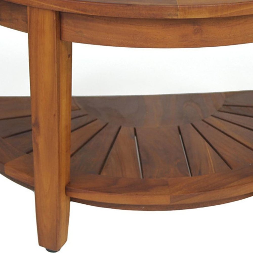 18" X 32" Brown Teak Rectangular Shower Bench With Shelf