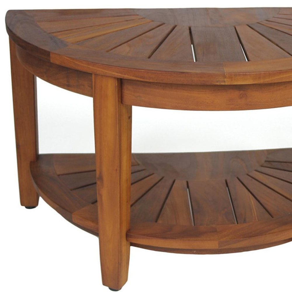 18" X 32" Brown Teak Rectangular Shower Bench With Shelf