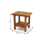 18" X 13" Brown Teak Rectangular Shower Bench With Shelf