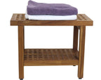 18" X 24" Brown Teak Rectangular Shower Bench With Shelf