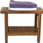 18" X 24" Brown Teak Rectangular Shower Bench With Shelf