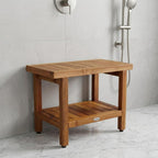 18" X 24" Brown Teak Rectangular Shower Bench With Shelf