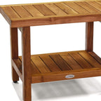 18" X 24" Brown Teak Rectangular Shower Bench With Shelf